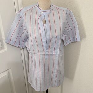 Lanvin Light Blue and Red Striped Blouse